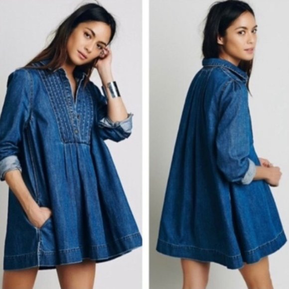 Free People Tops - Free People Baby Blues Denim Tunic Dress Top Swing Pockets